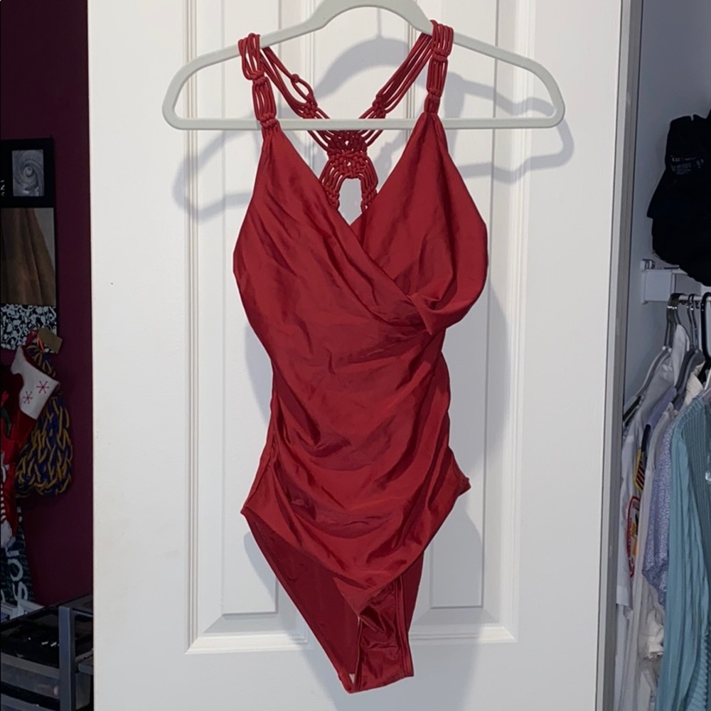 Padded, Ruched, Red One Piece Bathing Suit